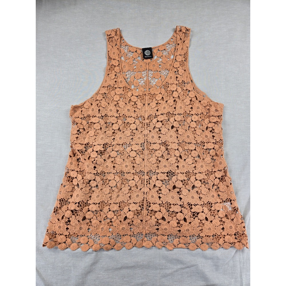 Bobeau‎ Womens 1X Terracotta Orange Floral Crochet Lace Cotton Tank Top